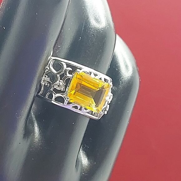 Natural Yellow Citrine‎ 10x8mm & White Topaz 925 Sterling Silver Ring Sz… - Picture 9 of 11